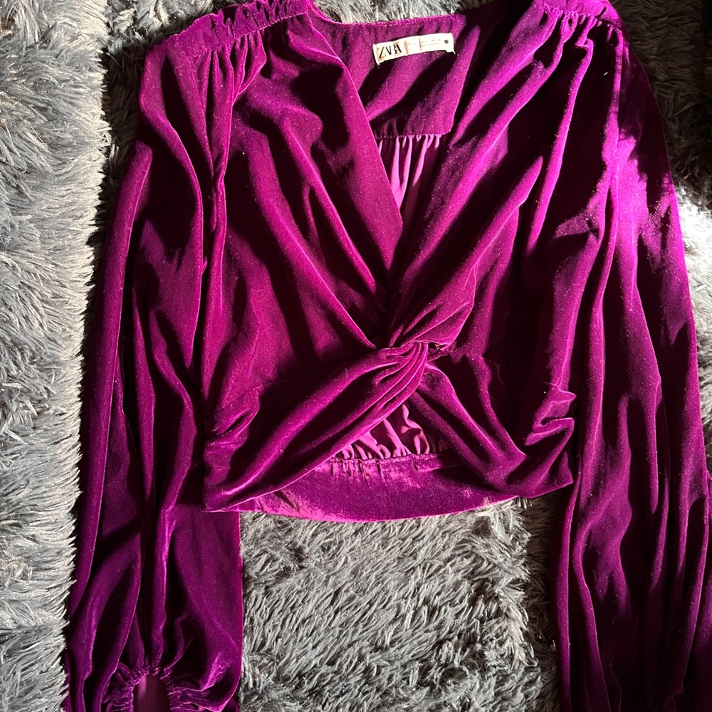 Zara Pink Wrap Blouse with Long Sleeves